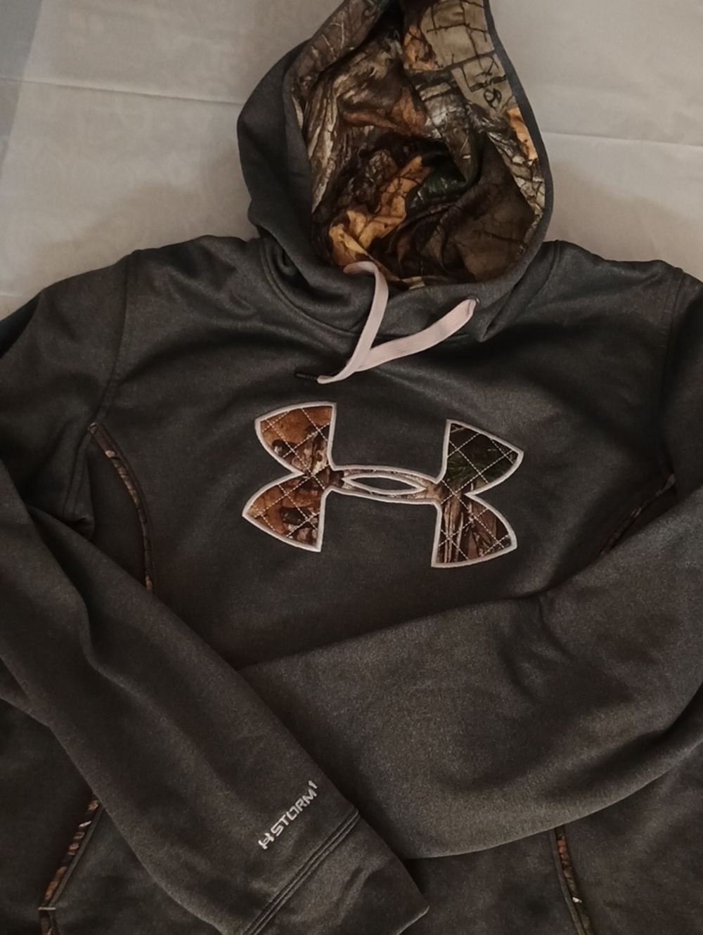 Under Armour Womens Coldgear Crewneck Hoodie - Dark Gray with Camo Logo